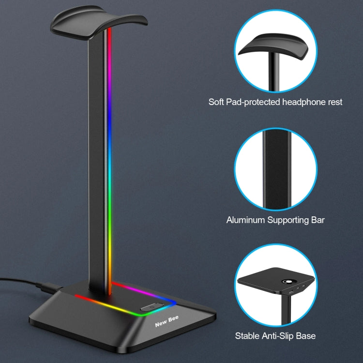 New Bee Dual Output Colorful Headset Display Rack HUB Expansion Headphone Holder, Color: Z8 Black - Headset Stand by buy2fix | Online Shopping UK | buy2fix