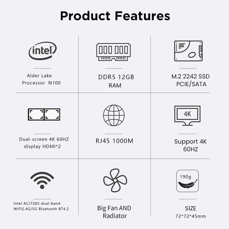 N100/DDR5 12th AlderLake-N100 Dual 4K60Hz Office And Home Mini PC, Spec: 12G+256G /UK Plug - Windows Mini PCs by buy2fix | Online Shopping UK | buy2fix