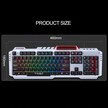 T-WOLF 130cm Line Length Cool Lighting Effect Metal Plate Gaming Wired Keyboard With Phone Holder(T16) - Wired Keyboard by T-WOLF | Online Shopping UK | buy2fix
