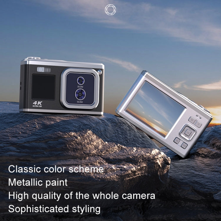 4K HD Optical Dual Lens Digital Camera 50MP Dual Screen Selfie Camera, No Memory(Silver) - Video Cameras by buy2fix | Online Shopping UK | buy2fix