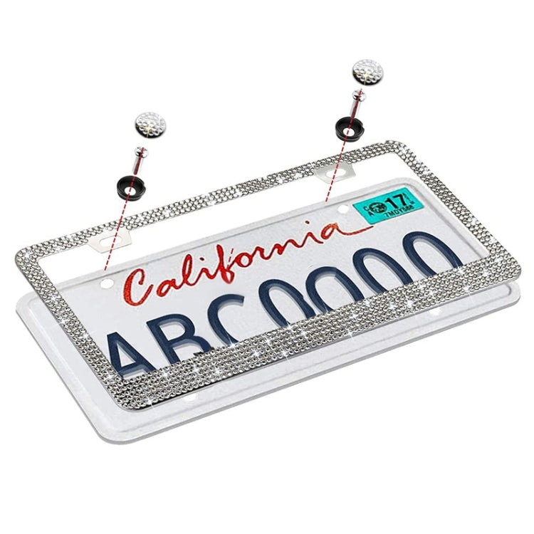 US Standard Stainless Steel License Plate Modified Frame With Diamonds, Color: Round Hole White Diamond - License Plate Covers & Frames by buy2fix | Online Shopping UK | buy2fix