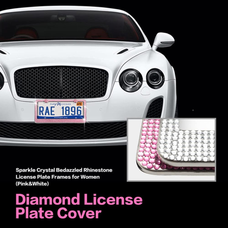 US Standard Stainless Steel License Plate Modified Frame With Diamonds, Color: Round Hole Pink Diamond - License Plate Covers & Frames by buy2fix | Online Shopping UK | buy2fix