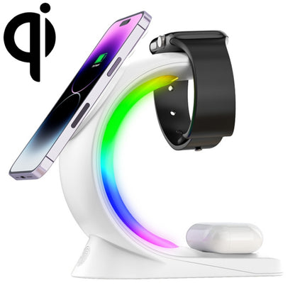 T17 3-in-1 RGB Atmosphere Light MagSafe Phone Watch Earphone Wireless Charger, Color: White with US Plug - Wireless Charger by buy2fix | Online Shopping UK | buy2fix