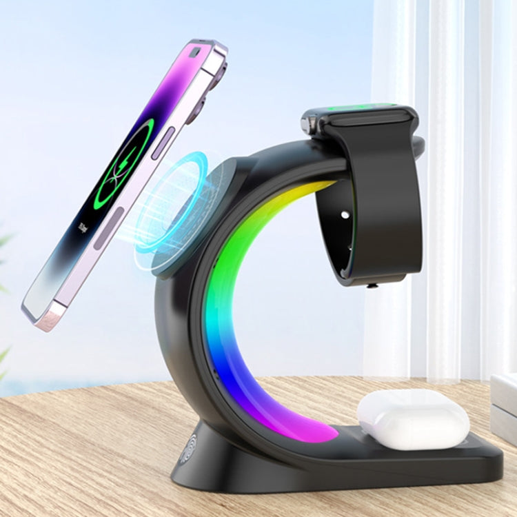 T17 3-in-1 RGB Atmosphere Light MagSafe Phone Watch Earphone Wireless Charger, Color: White no Plug - Wireless Charger by buy2fix | Online Shopping UK | buy2fix