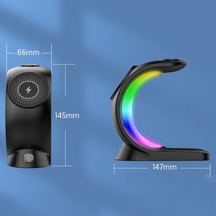 T17 3-in-1 RGB Atmosphere Light MagSafe Phone Watch Earphone Wireless Charger, Color: Black with US Plug - Wireless Charger by buy2fix | Online Shopping UK | buy2fix