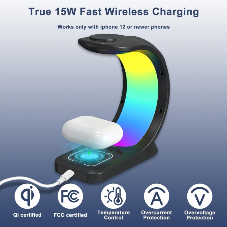 T17 3-in-1 RGB Atmosphere Light MagSafe Phone Watch Earphone Wireless Charger, Color: White with UK Plug - Wireless Charger by buy2fix | Online Shopping UK | buy2fix