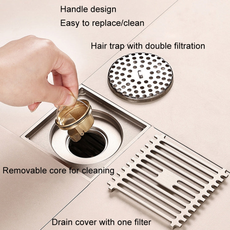 All Copper Brushed Anti-Odor Floor Drain Gravity Copper Core Bathroom Floor Drain, Specification: Round Invisible - Drain Strainers by buy2fix | Online Shopping UK | buy2fix