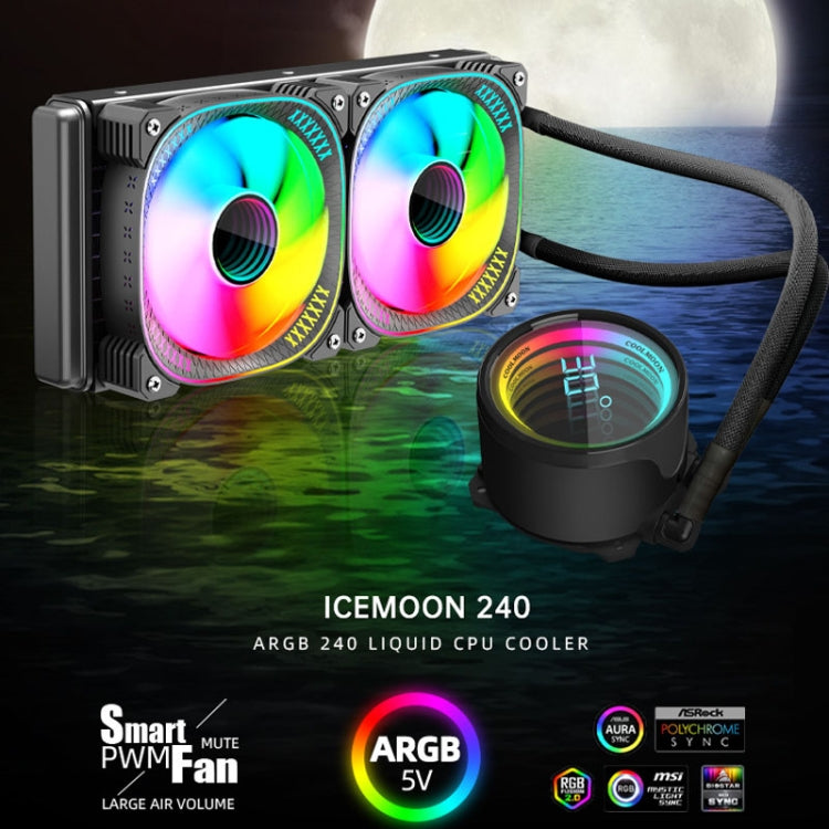 COOLMOON CM-YM-240T Digital ARGB Lens Edition Integrated Water Cooling CPU Cooler Temperature Display CPU Fan(White) - Fan Cooling by COOLMOON | Online Shopping UK | buy2fix