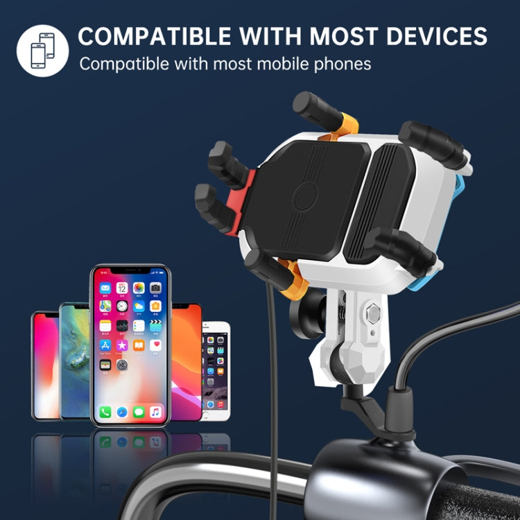 15W Wireless Fast Charging Colorful Motorcycle Shock Absorption Phone Holder(Mirror Mount Type) - Holder by buy2fix | Online Shopping UK | buy2fix