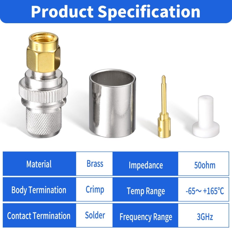 10pcs /Pack SMA Male Crimp Connector Kit For LMR-400 / RG8 / RG213 / Belden-9913 SMA Extension Cable - Connectors by buy2fix | Online Shopping UK | buy2fix