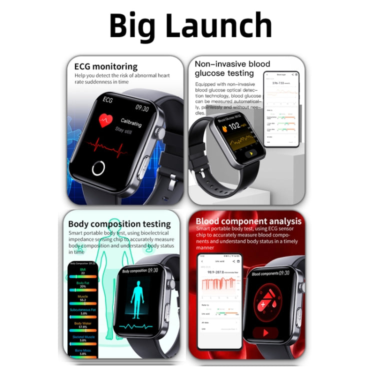 F300  2.1-Inch Screen Smart Watch Supports Bluetooth Calls/ECG/Blood Composition Analysis/50+ Sports Modes, Color: Black Milan - Smart Watches by buy2fix | Online Shopping UK | buy2fix