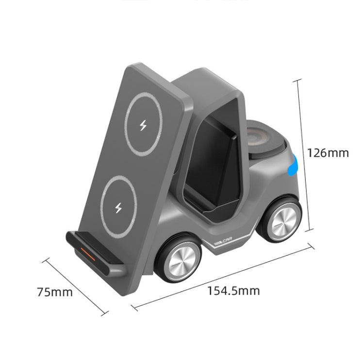 T20S 3-In-1 15W Small Forklift-Shaped Desktop Wireless Charger With LED Atmosphere Light(Gray) - Wireless Charger by buy2fix | Online Shopping UK | buy2fix