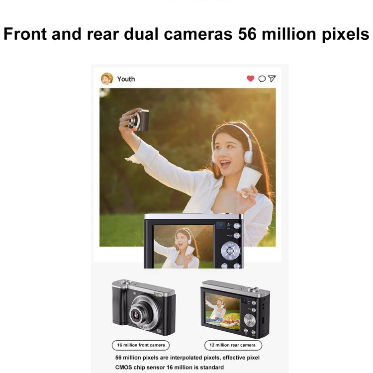 DC305X 5K/30FPS 2.8-Inch HD Shooting 5X Optical Zoom Anti-Shake Digital Camera, Color: White EU Plug - Children Cameras by buy2fix | Online Shopping UK | buy2fix