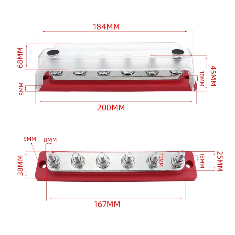 M8 Stud RV Yacht 6-way Nylon Flame Retardant Base DC Busbar - Fuse by buy2fix | Online Shopping UK | buy2fix