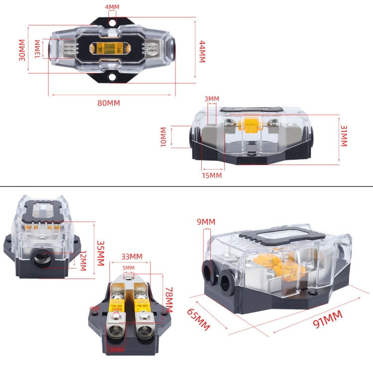 80A Car Audio Amplifier Modified Solid Brass Fuse Holder With Transparent Cover, Specifications: 3-way - Fuse by buy2fix | Online Shopping UK | buy2fix