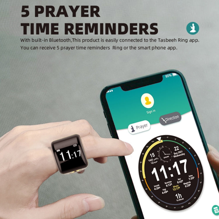 Equantu Smart Bluetooth Finger Counter Muslim Prayer Time Reminder Ring, Style: Gold 22mm - Smart Rings / Smart Telephones by Equantu | Online Shopping UK | buy2fix