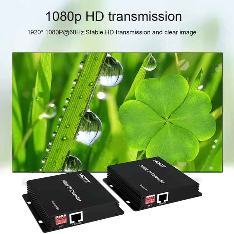 300m IP HDMI Extender HD Video Transmission, Transmitter + Receiver UK Plug(Black) - Amplifier by buy2fix | Online Shopping UK | buy2fix