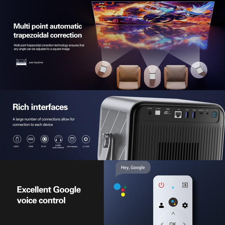 TOUMEI X6 4K HD Home Theater Office Teaching Microphone Karaoke Projector GTV Google Systems(UK Plug) - Mini Projector by TOUMEI | Online Shopping UK | buy2fix