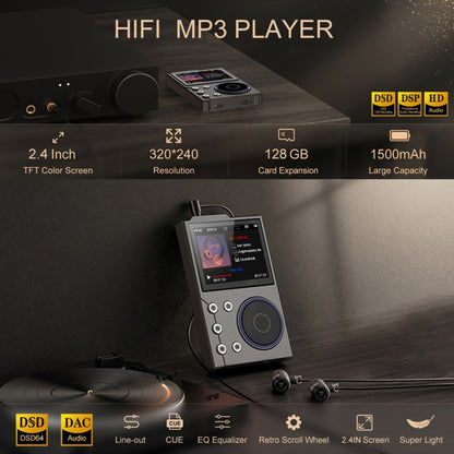 2.4 Inch HIFI Bluetooth Music Player DSD256 Mastering Sound Quality Walkman, Memory: 16GB+32GB(Black) - MP3 Player by buy2fix | Online Shopping UK | buy2fix