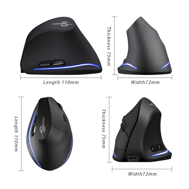 ZELOTES F35 6-buttons Vertical Grip Ergonomic Rechargeable Wireless Mouse(Blue Light) - Wireless Mice by ZELOTES | Online Shopping UK | buy2fix