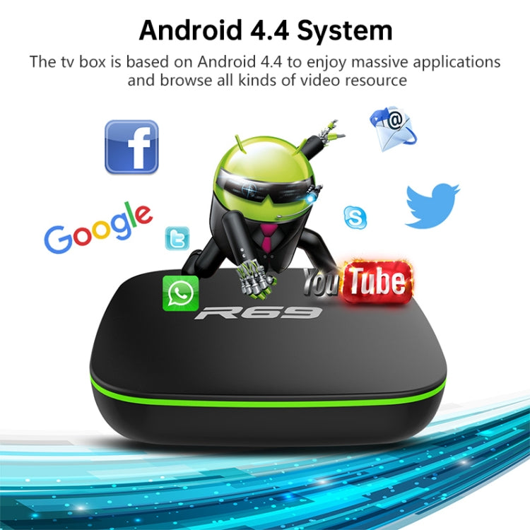 R69 1080P HD Smart TV BOX Android 4.4 Media Player wtih Remote Control, Quad Core Allwinner H3, RAM: 2GB, ROM: 16GB, 2.4G WiFi, LAN, EU Plug - Allwinner H3 by buy2fix | Online Shopping UK | buy2fix