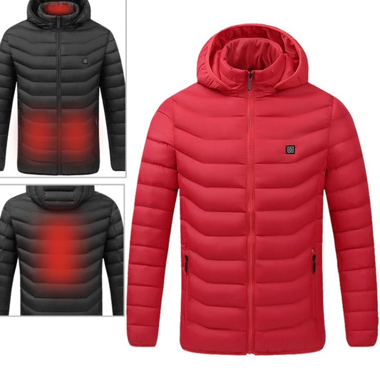 USB Heated Smart Constant Temperature Hooded Warm Coat for Men and Women (Color:Red Size:XXXL) - Down Jackets by buy2fix | Online Shopping UK | buy2fix