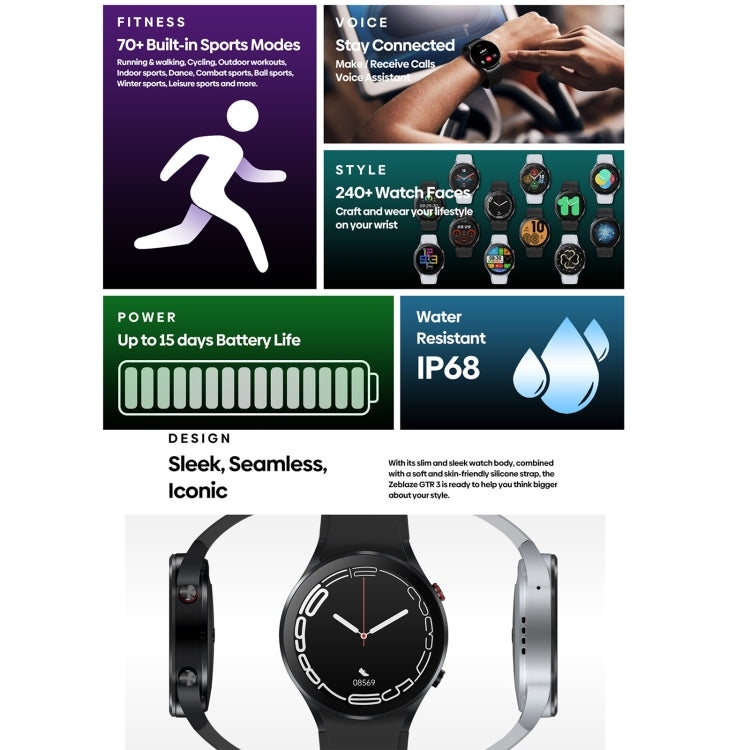 Zeblaze GTR 3 1.32 inch Smart Watch, Support Voice Calling / Heart Rate / Blood Oxygen / On-Wrist Skin Temperature / Sport Modes (Silver) - Smart Wear by Zeblaze | Online Shopping UK | buy2fix