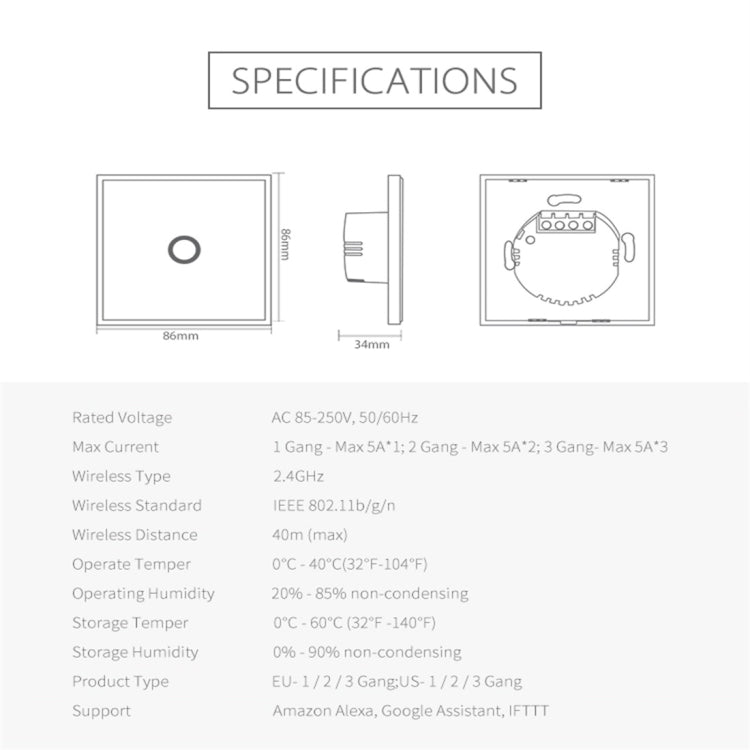 NEO NAS-SC01W Wireless WiFi EU Smart Light Control Switch 1Gang - Smart Switch by NEO | Online Shopping UK | buy2fix