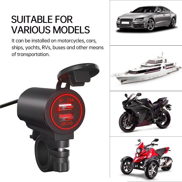 ZH-723F2 Car / Motorcycle QC3.0 Cell Phone Fast Charging Dual USB Car Charger(Red Light) - In Car by buy2fix | Online Shopping UK | buy2fix