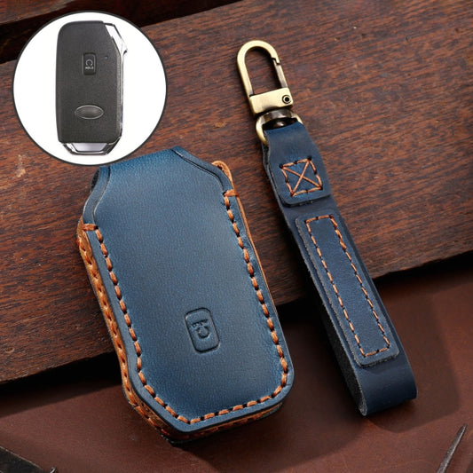 For Kia Sorento / Seltos 2021 / K5 Hallmo Car Cowhide Leather Key Protective Cover Key Case(Blue) - In Car by Hallmo | Online Shopping UK | buy2fix