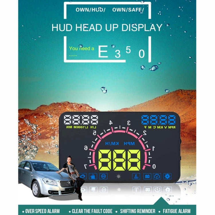 E350 5.8 inch Car HUD / OBD2 Vehicle-mounted Gator Automotive Head Up Display Security System with Multi-color LED, Support Car Real Speed & Turn Speed & Water Temperature & Oil Consumption & Driving  ... peed Alarm, Mile Switching, Light Sensor Functions - Head Up Display System by buy2fix | Online Shopping UK | buy2fix