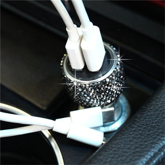 Car Diamond Aluminium Alloy QC3.0 Dual USB Quick Charger (Jet Black) - In Car by buy2fix | Online Shopping UK | buy2fix