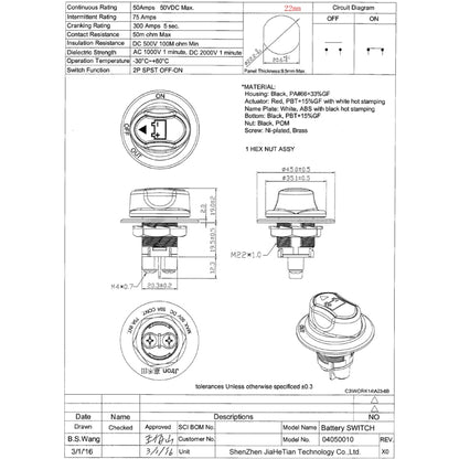 Jtron On/Off Car Battery Switch Car Battery Master Switch MAX DC 50V 50A CONT 75A INT Use for Cars / Off-road Vehicle / Truck - In Car by buy2fix | Online Shopping UK | buy2fix