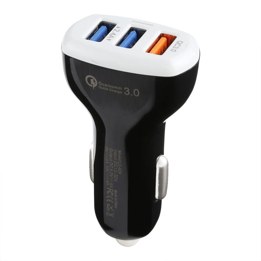 LZ-429 QC3.0 2.4A Three USB Ports Smart Quick Car Charger(Black) - In Car by buy2fix | Online Shopping UK | buy2fix