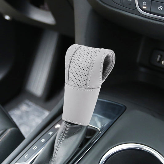 Universal Nonslip Breathable Genuine Leather Car Gear Shift Knob Cover(Grey) - Shift Knob by buy2fix | Online Shopping UK | buy2fix