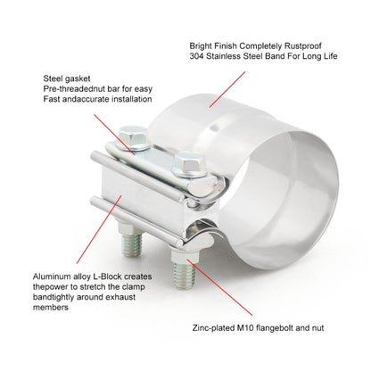 2.75 inch Car Turbo Exhaust Downpipe Stainless Steel Lap Joint Band Clamp - In Car by buy2fix | Online Shopping UK | buy2fix