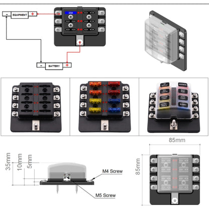 1 in 8 Out Fuse Box Screw Terminal Section Fuse Holder Kits with LED Warning Indicator for Auto Car Truck Boat - In Car by buy2fix | Online Shopping UK | buy2fix