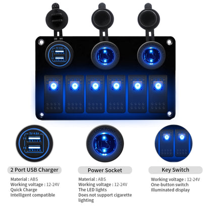 Multi-functional Combination Switch Panel 12V / 24V 6 Way Switches + Dual USB Charger for Car RV Marine Boat (Blue Light) - In Car by buy2fix | Online Shopping UK | buy2fix