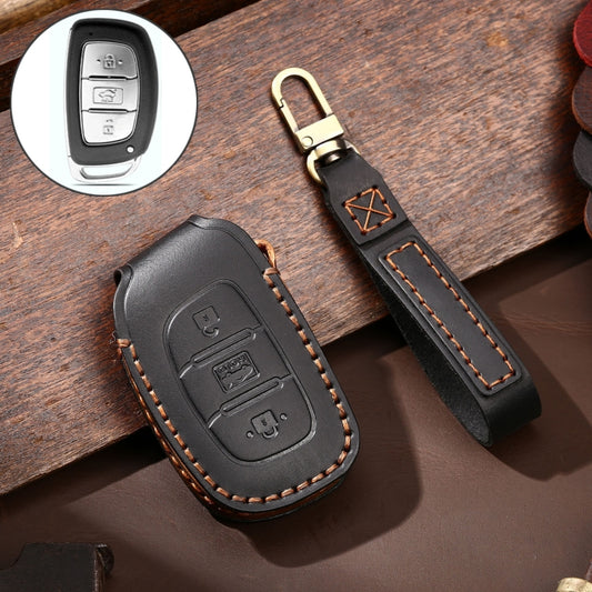 Hallmo Car Cowhide Leather Key Protective Cover Key Case for Hyundai IX35 A Style(Black) - Car Key Cases by Hallmo | Online Shopping UK | buy2fix