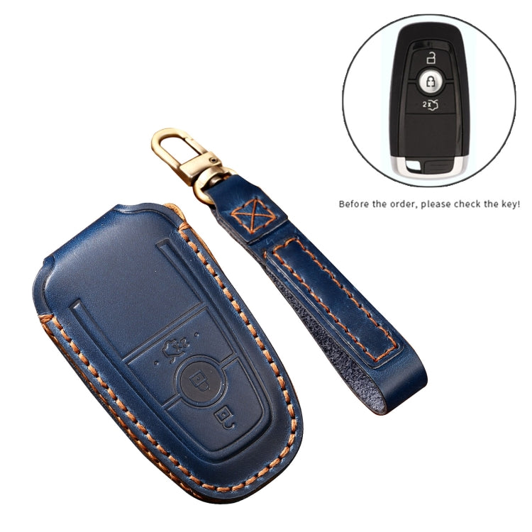 Hallmo Car Cowhide Leather Key Protective Cover Key Case for Ford Focus B Style(Black) - Car Key Cases by Hallmo | Online Shopping UK | buy2fix