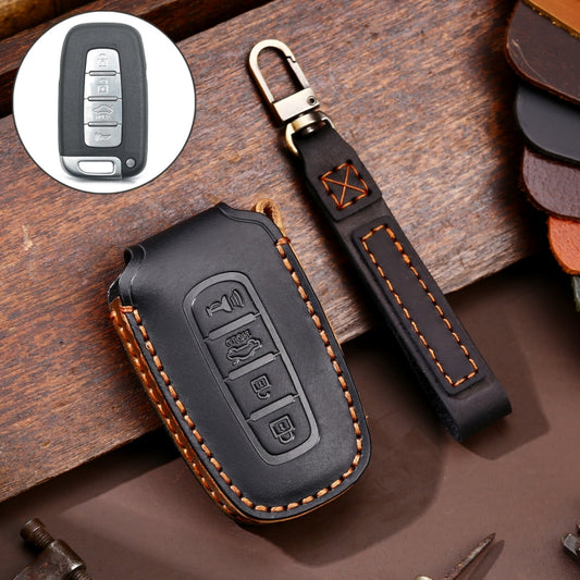 Hallmo Car Cowhide Leather Key Protective Cover Key Case for KIA K2 / K3 / K5 4-button(Black) - Car Key Cases by Hallmo | Online Shopping UK | buy2fix