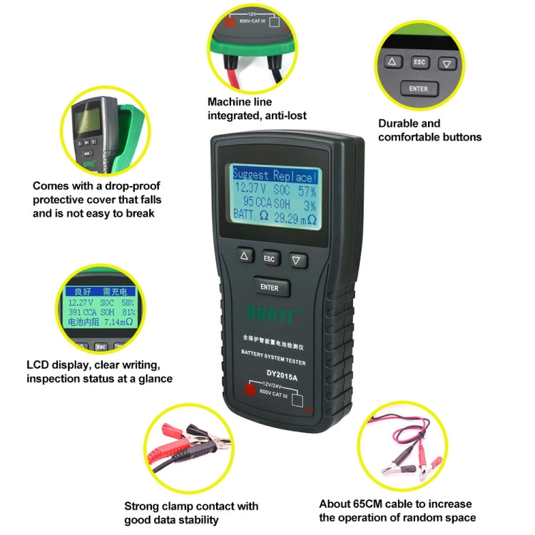 DUOYI DY2015A Car 12V 24V Digital CCA Load Battery Charging Digital Capacity Tester - Electronic Test by DUOYI | Online Shopping UK | buy2fix