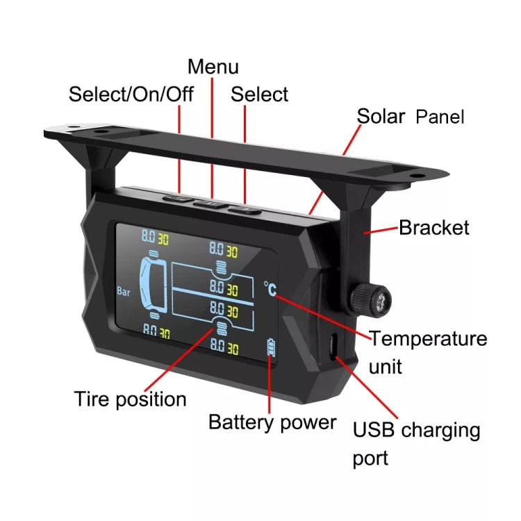 15Bar Solar Wireless Tire Pressure Monitoring System TPMS 6 External Sensors for 6-wheel Truck Bus - In Car by buy2fix | Online Shopping UK | buy2fix