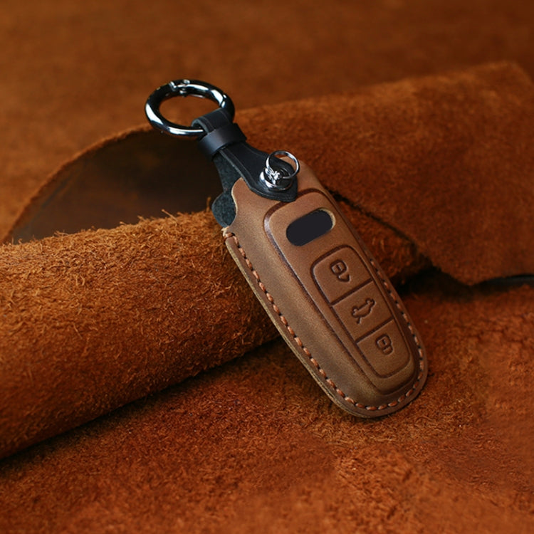 For Audi Series Car Cowhide Leather Key Protective Cover Key Case, C Version 2018 and Above (Brown) - In Car by buy2fix | Online Shopping UK | buy2fix