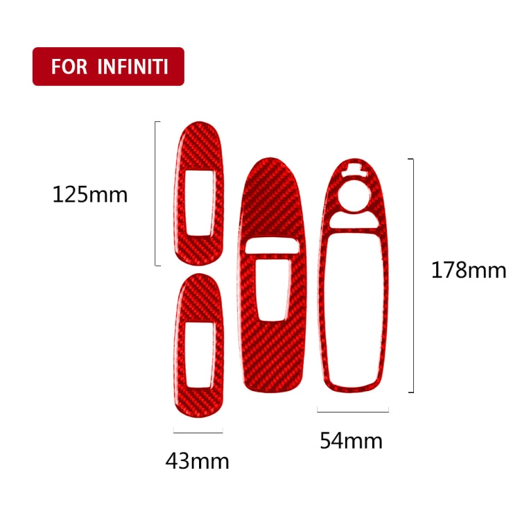 Car Carbon Fiber A Style Window Glass Lift Panel Decorative Sticker for Infiniti Q50 2014-2020, Right Drive (Red) - In Car by buy2fix | Online Shopping UK | buy2fix