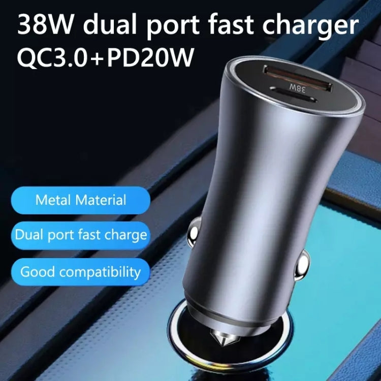 2pcs PD 20W Aluminum Alloy Dual Interface Car Fast Charger (Blue) - In Car by buy2fix | Online Shopping UK | buy2fix