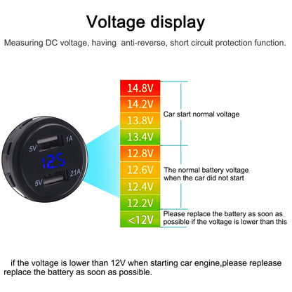 Universal Car Dual Port USB Charger Power Outlet Adapter 3.1A 5V IP66 with LED Digital Voltmeter + 60cm Cable(Blue Light) - Car Charger by buy2fix | Online Shopping UK | buy2fix