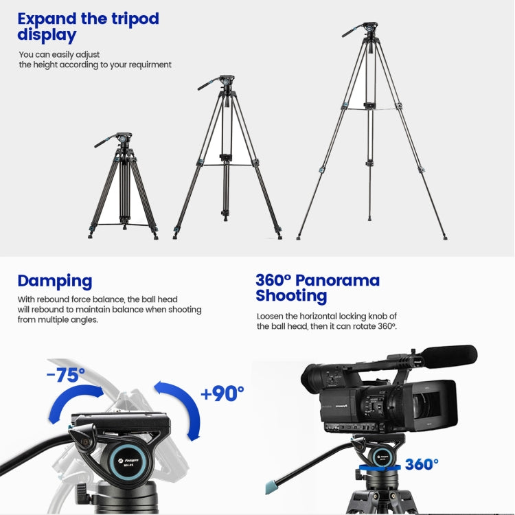 Fotopro DV-3C Heavy Duty Fluid Head Carbon Fiber Video Tripod (Black) - Tripods by Fotopro | Online Shopping UK | buy2fix