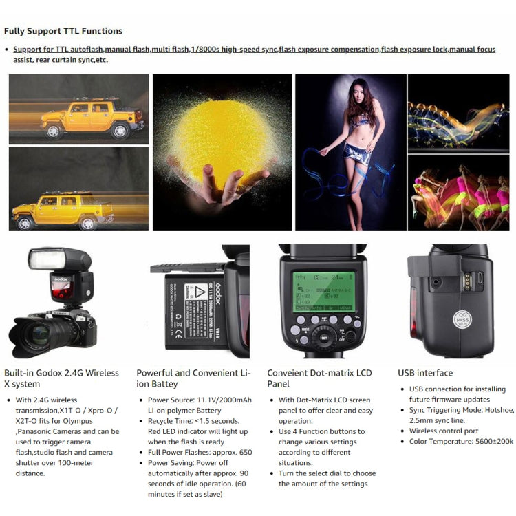 Godox V860IIO 2.4GHz Wireless 1/8000s HSS Flash Speedlite Camera Top Fill Light for Olympus DSLR Cameras(Black) - Camera Accessories by Godox | Online Shopping UK | buy2fix
