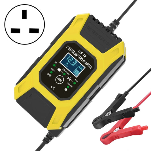 FOXSUR Car / Motorcycle Repair Charger 12V 7A 7-stage + Multi-battery Mode Lead-acid Battery Charger, Plug Type:UK Plug(Yellow) - Battery Charger by FOXSUR | Online Shopping UK | buy2fix